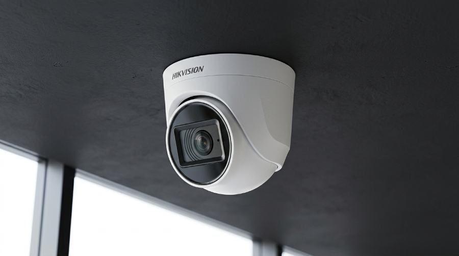 Dome turret security camera mounted on a ceiling