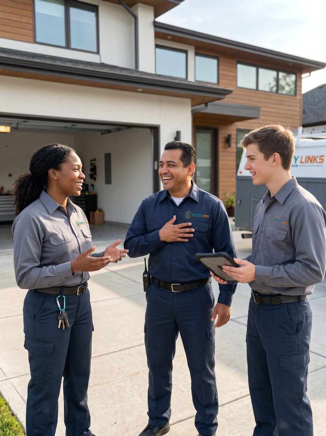 The Security Links installation team outside a GTA home